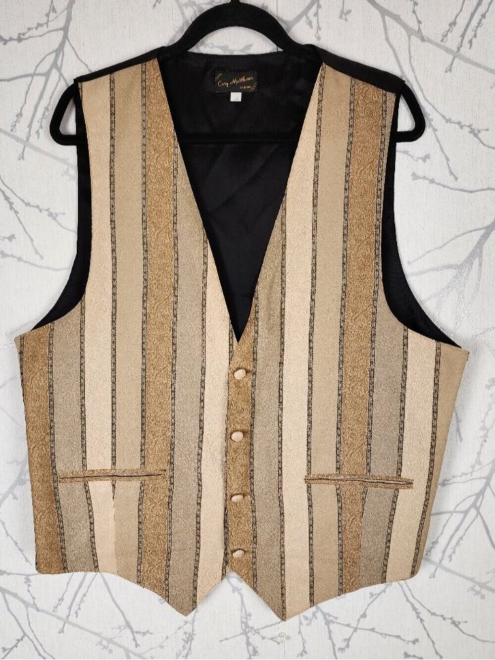 Cory Matthews VTG Beige Stripe Jacquard Tapestry Waistcoat Vest